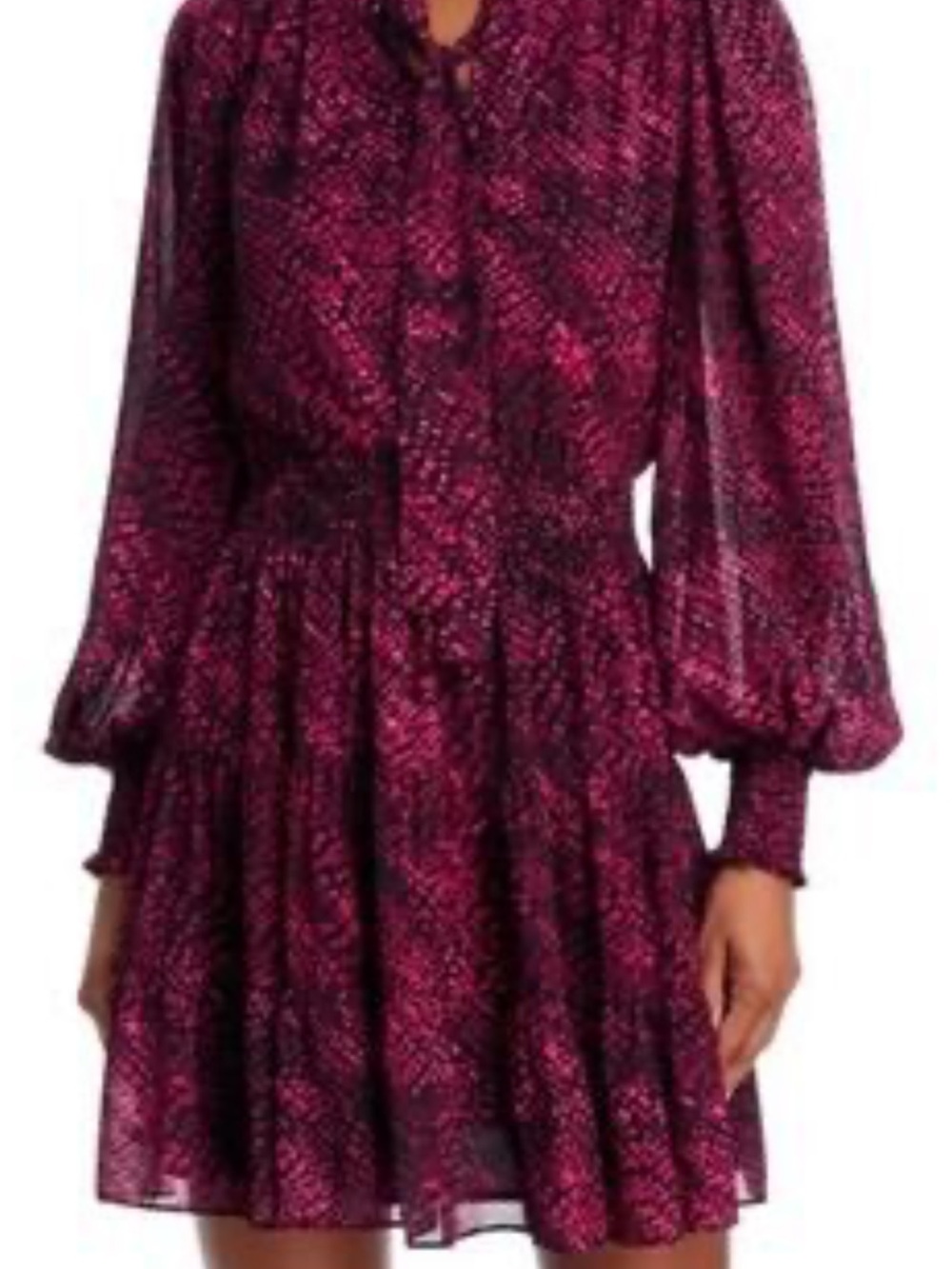 Aqua Fuchsia Patterned Long-Sleeve Mini Dress